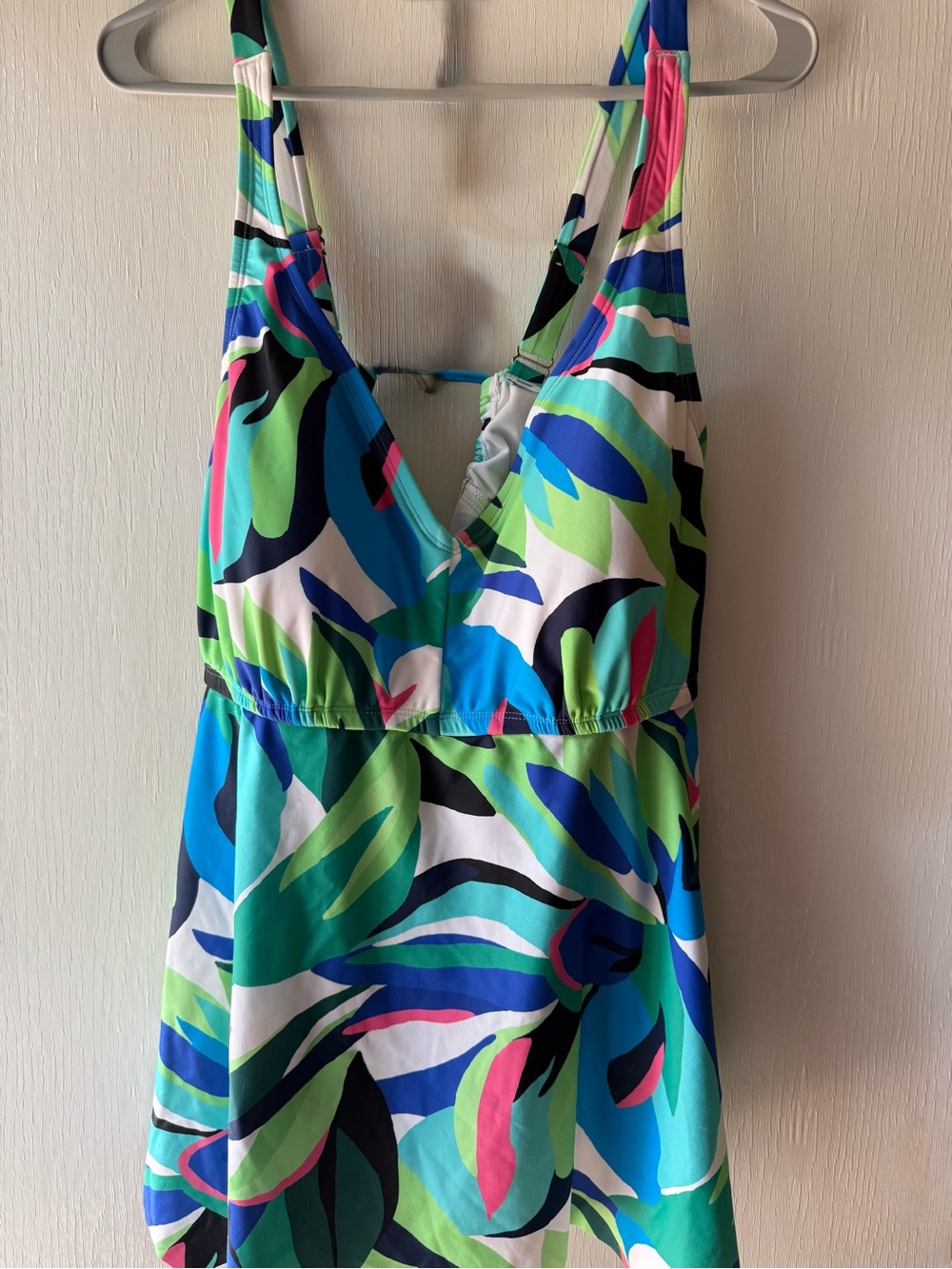 V-Neck Top Only  Swimsuit in Blue, Green & Pink